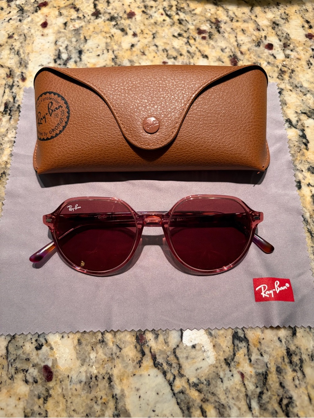 Ray-Ban Women’s Transparent Burgundy Round Sunglasses